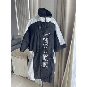 VTG Nike Big Spell Out Windbreaker Logo Swoosh Black White Full Zip L